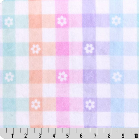 Minky Plush Fabric Pastel Gingham Daisy 58-60"