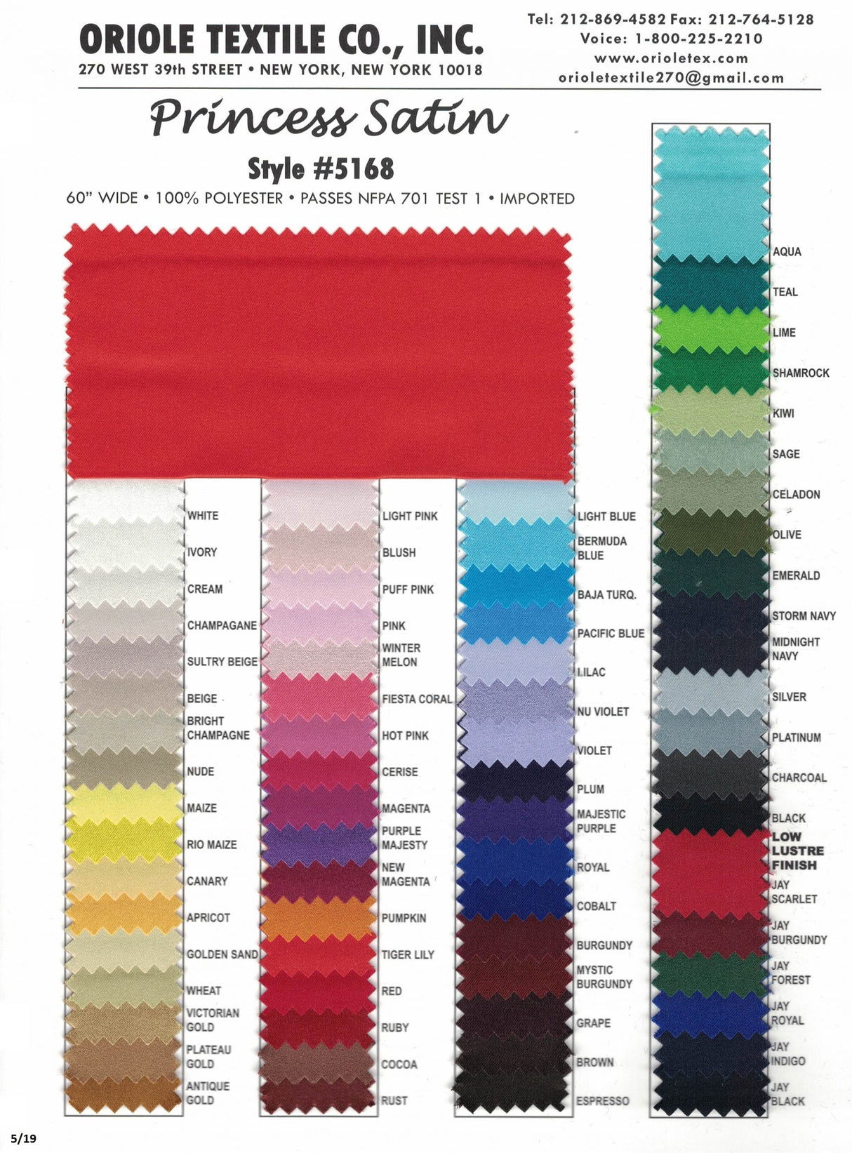 Princess Satin 100 Percent Polyester Fabric - Matte Finish, 60" Width (1 Yard)
