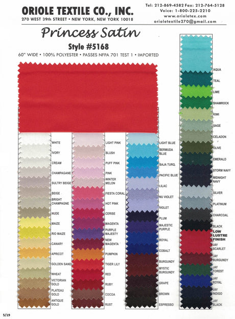 Princess Satin 100 Percent Polyester Fabric - Matte Finish, 60" Width (1 Yard)