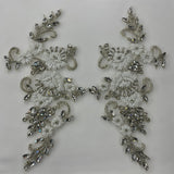 1 Yard Crystal Rhinestone Applique Embroidered on 100% Polyester, Approximately 12" x 5" Each Side