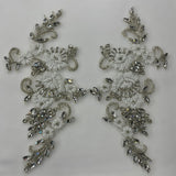1 Pair 12" x 5" Each Side Crystal Rhinestone Beaded & Corded Lace 100% Polyester