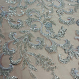 1 Yard Beaded Lace Fabric Embroidered 100 Percent Polyester Net Mesh 53 inch Width