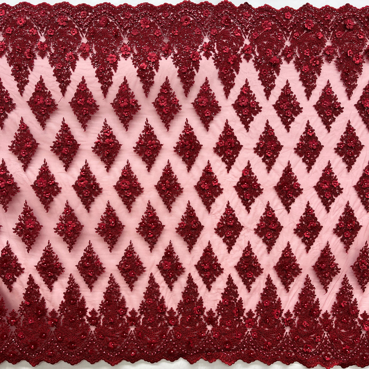 Beaded 3D Floral Lace Mesh