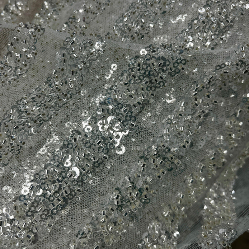 1 Yard Elegant Beaded Lace Fabric Embroidered on 100% Polyester Mesh – GD-02HB