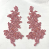 1 Pair 12" x 3.5" Beaded & Corded Floral Lace Applique 100% Polyester Net Mesh