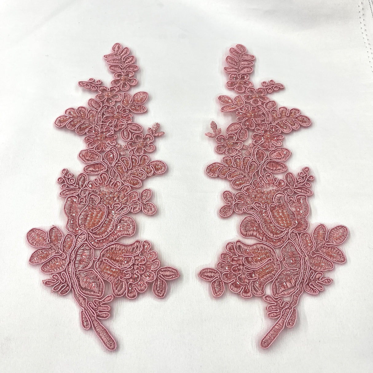 Beaded Corded Floral Lace Applique 100% Polyester Net Mesh