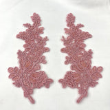 Beaded Corded Floral Lace Applique 100 Percent Polyester Fabric - Embroidered Net Mesh, 12" X 3.5" Each Side (1 Pair)