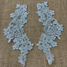 1 Pair 9" x 3" Each Side Beaded & Corded Floral Lace Applique Organza