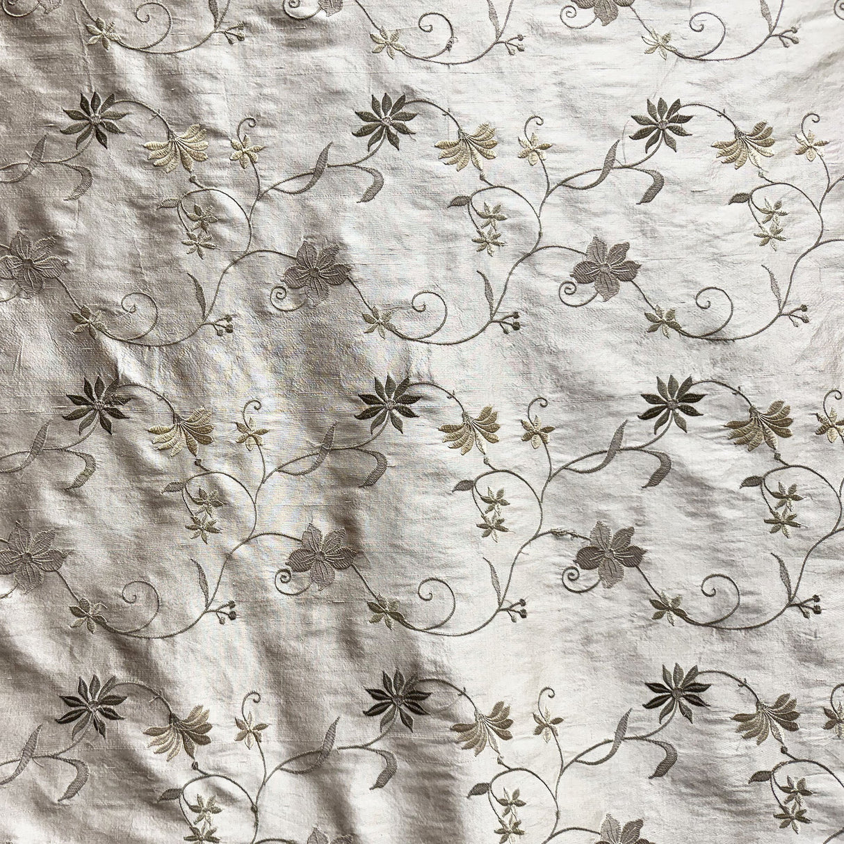 Cellini Silk Fabric - Floral Embroidered, 54" Width (1 Yard)