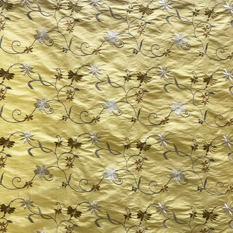 Cellini Silk Fabric - Floral Embroidered, 54" Width (1 Yard)