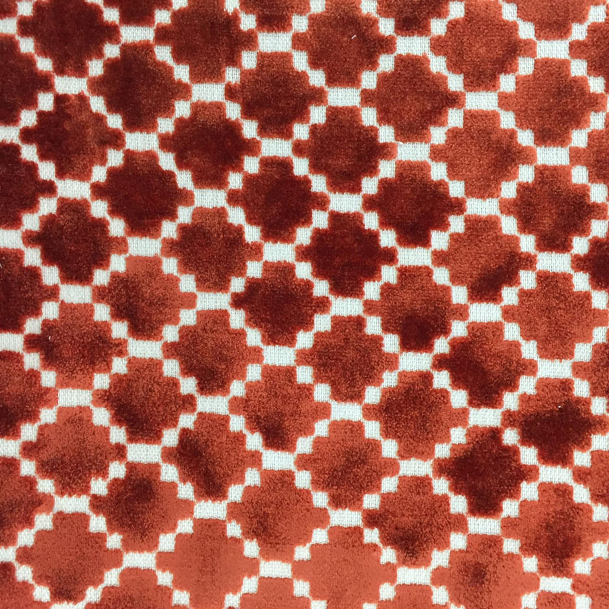 Central Geometric Chenille Cut Velvet Fabric - Geometric Diamond Pattern, 55" Width (1 Yard)