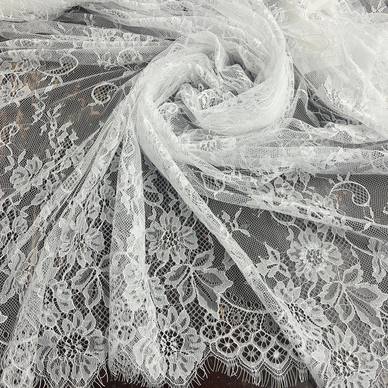 3 Yards Chantilly Embroidered Lace Fabric with Eyelash Scallop  58" Wide