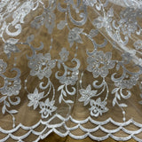 Beaded Corded Bridal Lace Fabric Silver 52" Wide