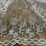 Beaded Corded Bridal Lace Silver