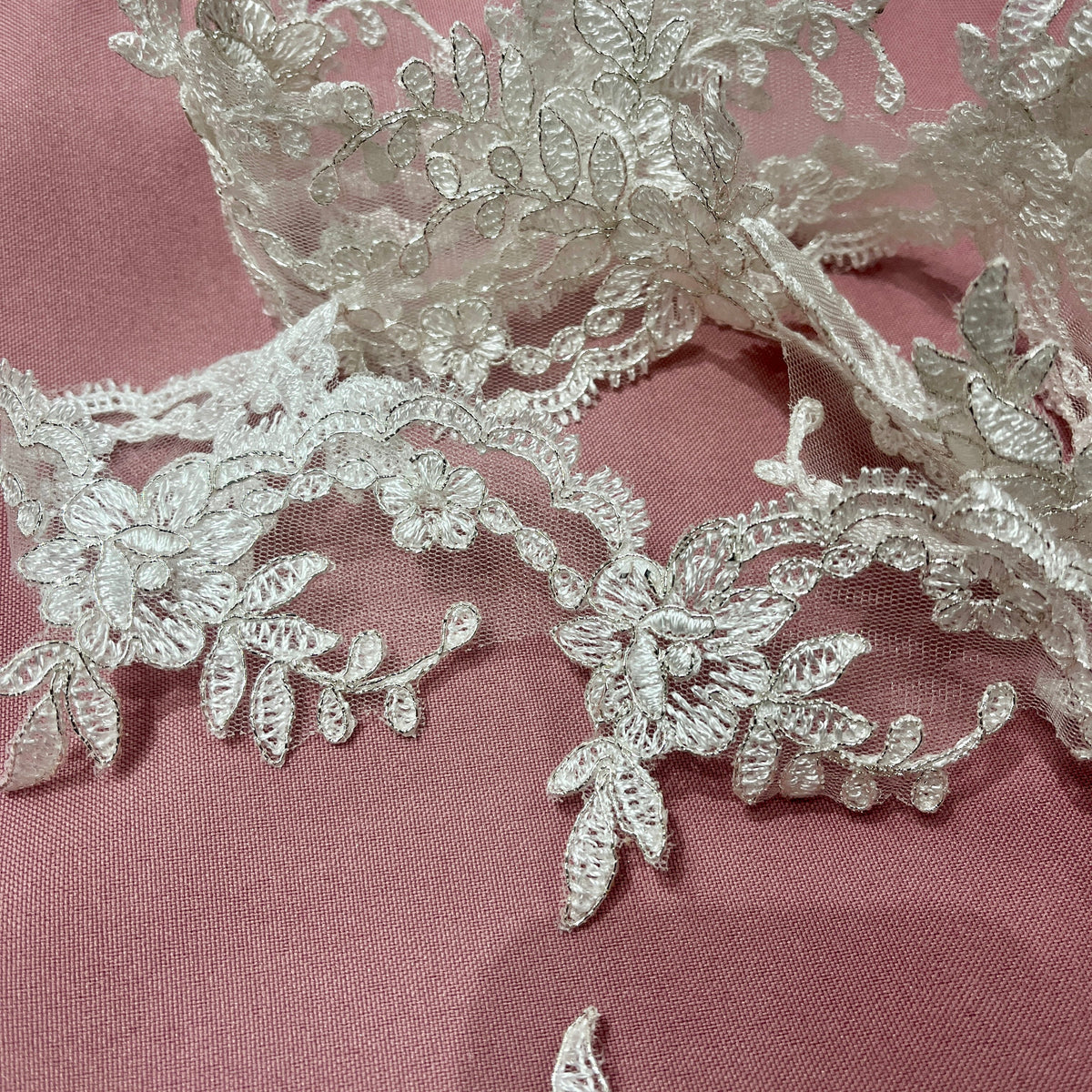 1 Yard Corded Lace Trimming Embroidered on 100% Polyester Net Mesh 3" Wide