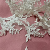 1 Yard Corded Lace Trimming Embroidered on 100% Polyester Net Mesh 3" Wide