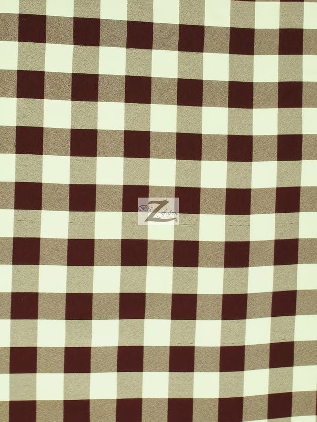 Brown Checkered Gingham Poly Cotton Printed Fabric by the Yard