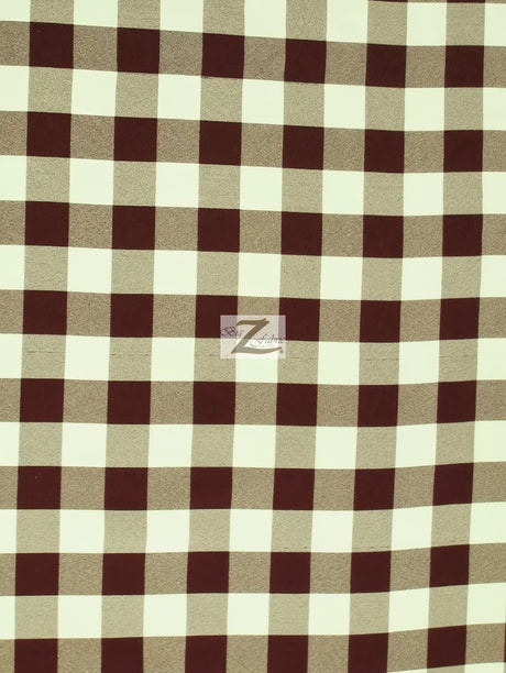 Brown Checkered Gingham Poly Cotton Printed Fabric by the Yard