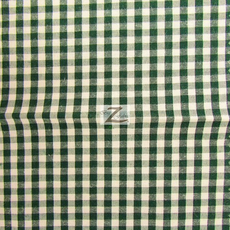 Mini Checkered Gingham Poly Cotton Printed Fabric Hunter Green Sold By The Yard