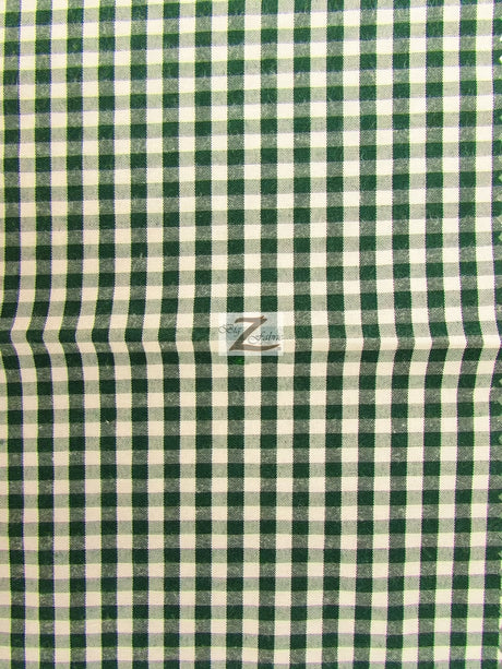 Mini Checkered Gingham Poly Cotton Printed Fabric Hunter Green Sold By The Yard