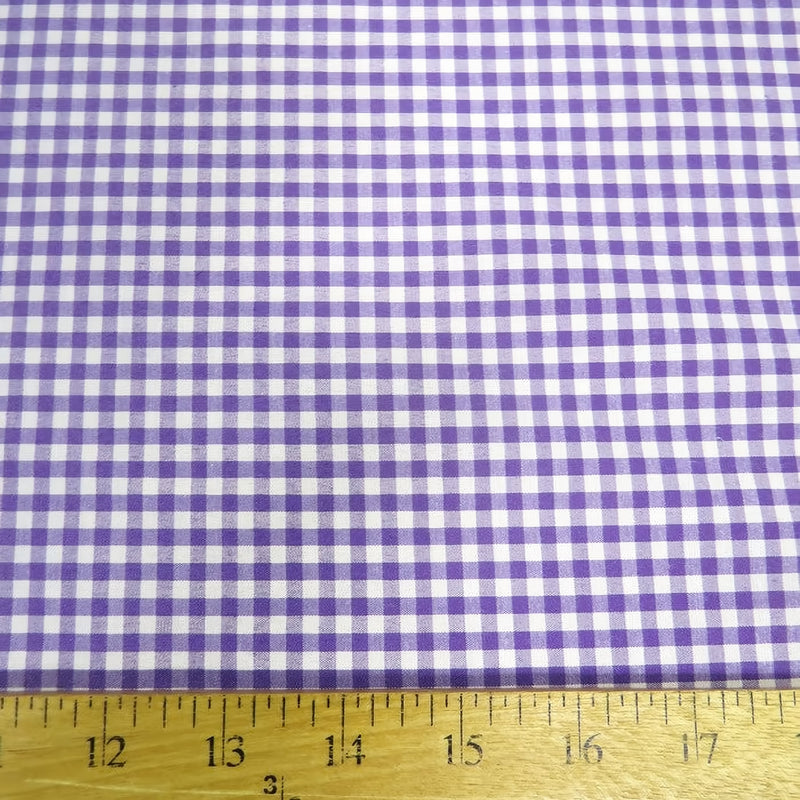 Mini Checkered Gingham Poly Cotton Printed Fabric Purple Sold By The Yard