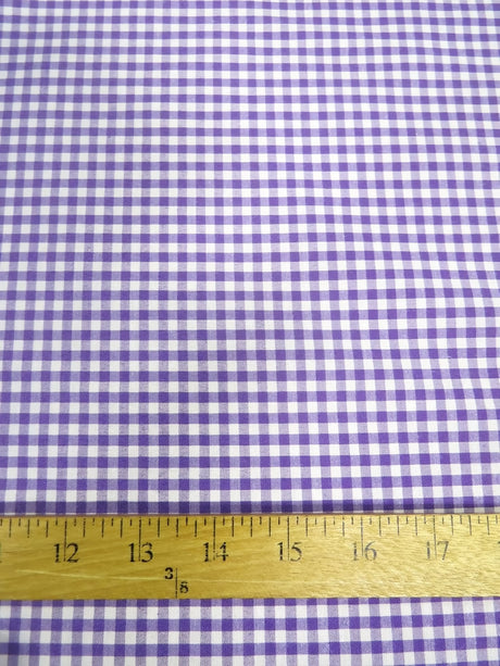 Mini Checkered Gingham Poly Cotton Printed Fabric Purple Sold By The Yard
