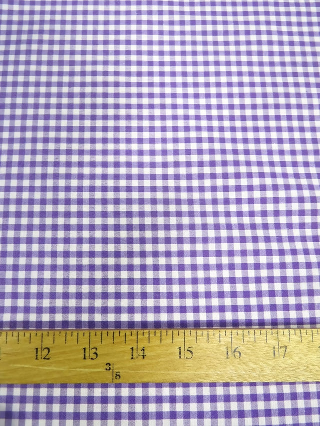 Mini Checkered Gingham Poly Cotton Printed Fabric Purple Sold By The Yard