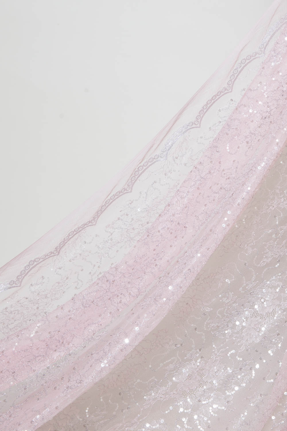 1 Yard Dazzling Nylon Chantilly Lace Fabric with Sequins and Soft Floral Pattern