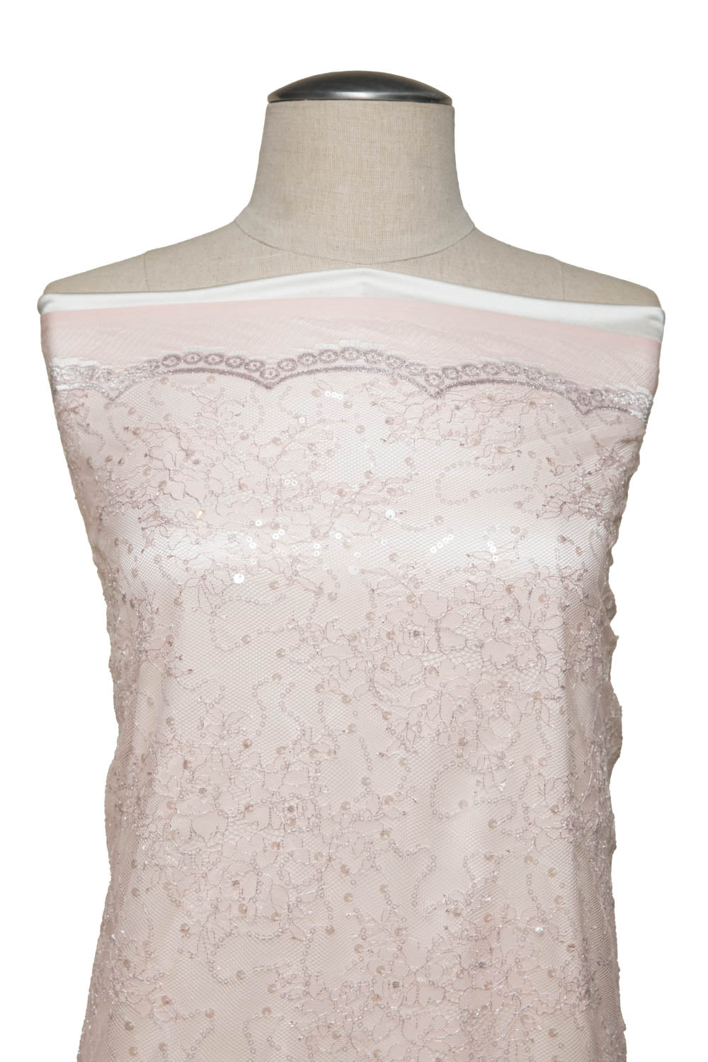 1 Yard Dazzling Nylon Chantilly Lace Fabric with Sequins and Soft Floral Pattern