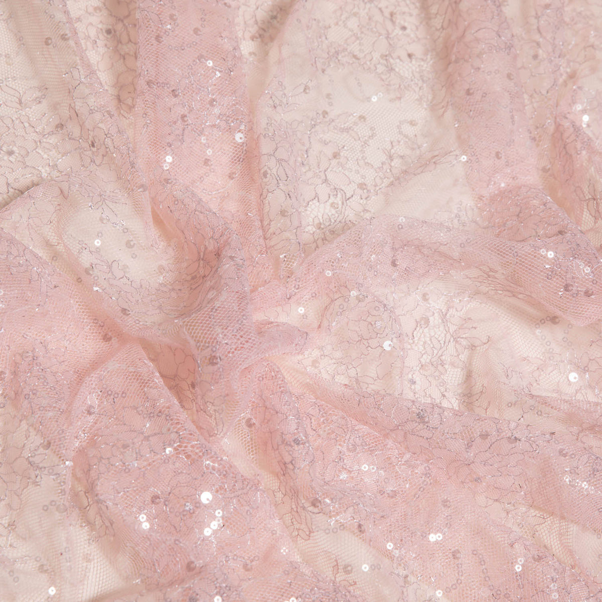 1 Yard Elegant Chantilly Lace Fabric with Floral Embroidery and Sparkling Sequins, 100% Nylon