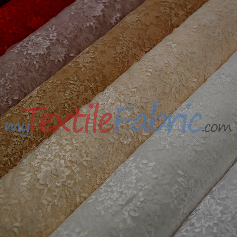 Chantilly Lace Polyester Fabric - Floral Embroidery, Sheer Mesh, 52" Width (1 Yard)