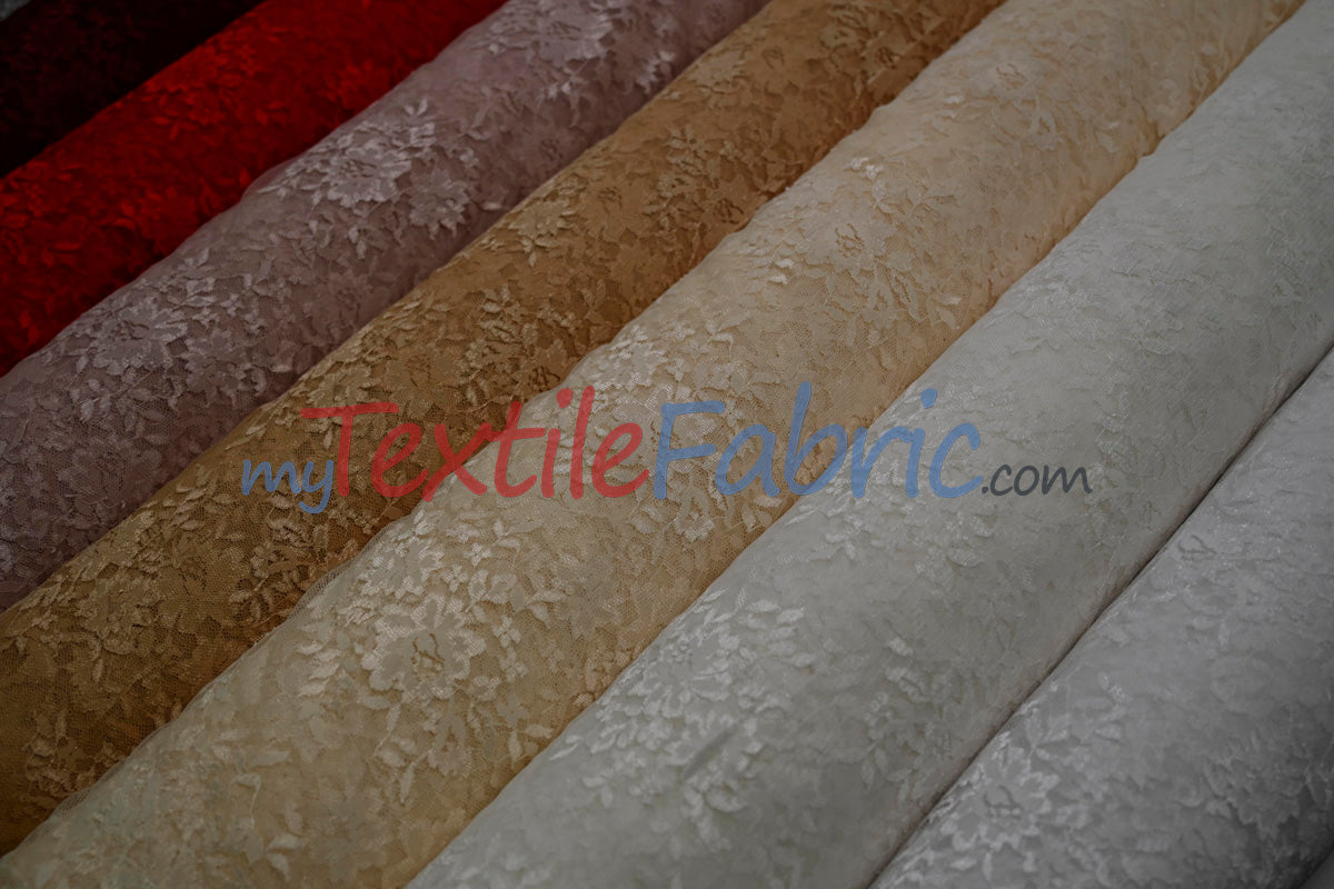 Chantilly Lace Polyester Fabric - Floral Embroidery, Sheer Mesh, 52" Width (1 Yard)