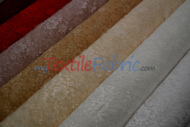 Chantilly Lace Polyester Fabric - Floral Embroidery, Sheer Mesh, 52" Width (1 Yard)