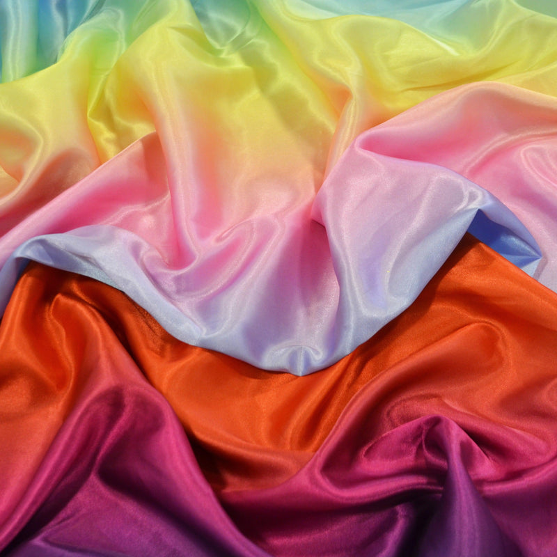 Rainbow Charmeuse Satin Fabric - Multi Color Ombre, 58/60" Width (1 Yard)