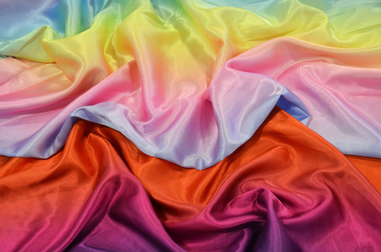 Rainbow Charmeuse Satin Fabric - Multi Color Ombre, 58/60" Width (1 Yard)
