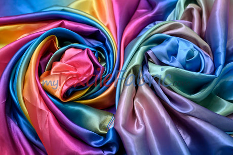 Rainbow Charmeuse Satin Fabric - Multi Color Ombre, 58/60" Width (1 Yard)