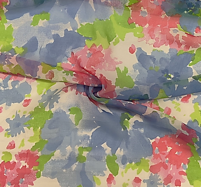 Chiffon 1B801 Polyester Fabric - White/Blue/Red Print, 56/58" Width