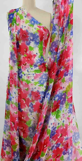 Chiffon 1B801 Polyester Fabric - White/Fuchsia/Purple, 56/58" Width