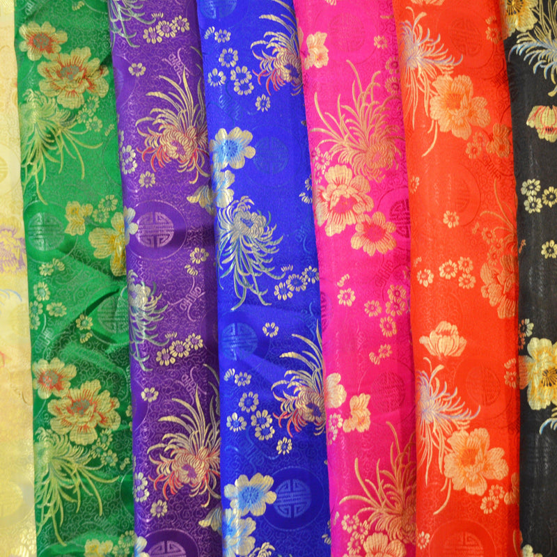 Chinese Flower Brocade Polyester Fabric - Oriental Floral Brocade, 45" Width (1 Yard)