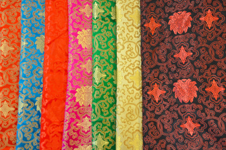 Chinese Medallion Brocade Polyester Fabric - Medallion Jacquard, 48" Width (1 Yard)