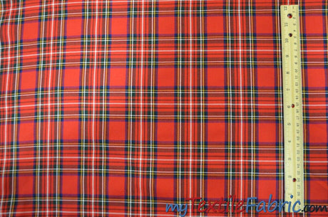 Christmas Red Kilt Poly Rayon Fabric - Red Tartan Plaid, 58/60" Width (Yards)