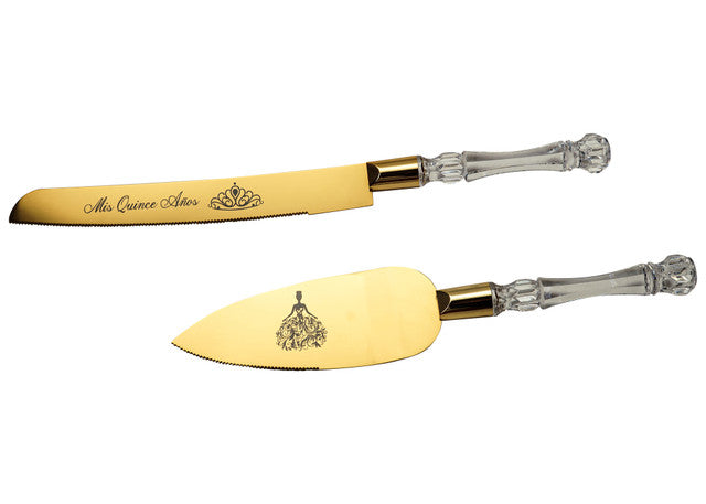 Gold Quinceanera Cake Knife Server Set Mis 15 Anos Bulk