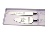 Silver Our Wedding Cake Knife Server Set Bulk Wholesale