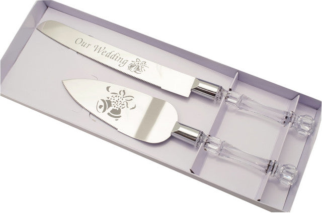 Silver Our Wedding Cake Knife Server Set Bulk Wholesale