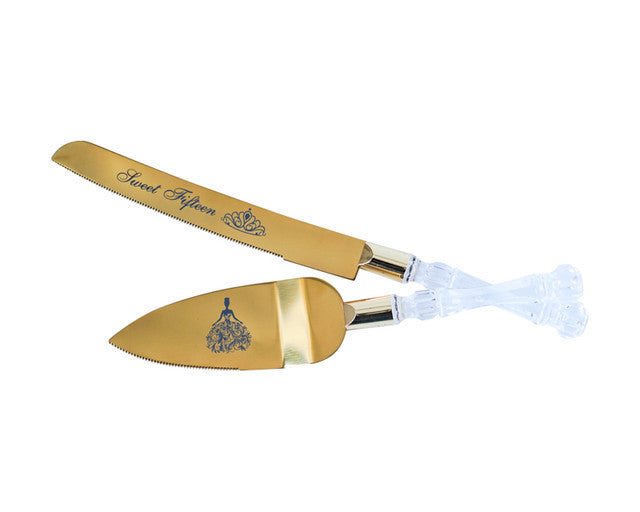 Gold Sweet Fifteen Cake Knife and Server Set
