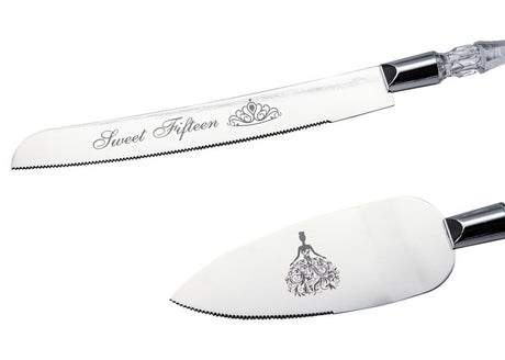 Quinceañera Cake Knife and Server Set with “Sweet Fifteen” Engraving