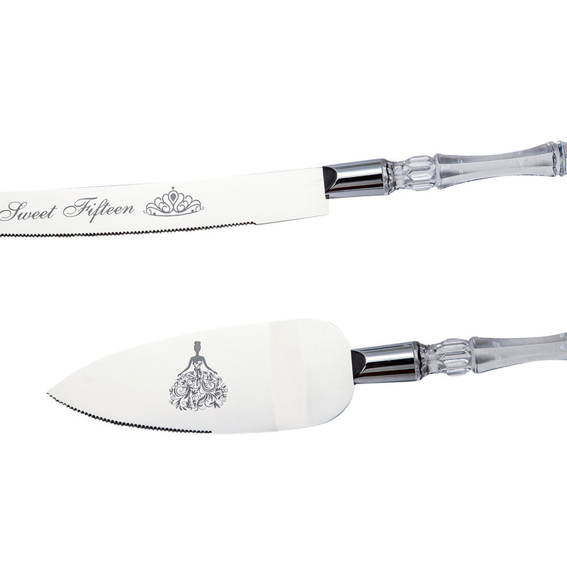 Quinceañera Cake Knife and Server Set with “Sweet Fifteen” Engraving