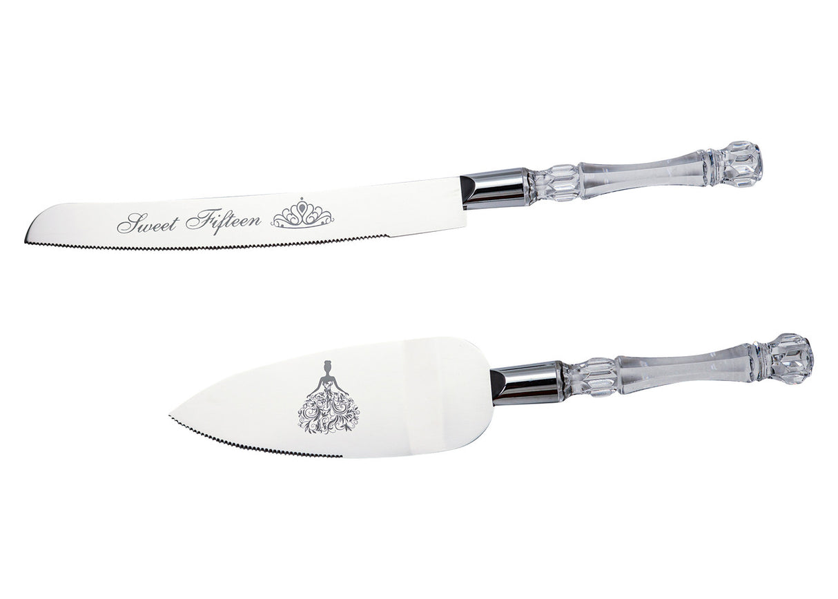 Quinceañera Cake Knife and Server Set with “Sweet Fifteen” Engraving