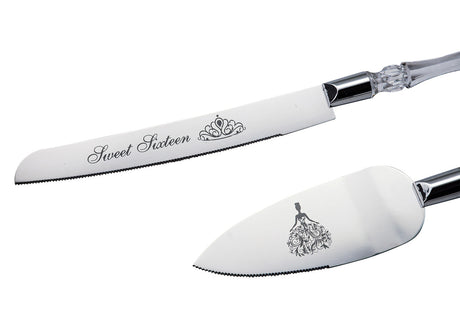 Quinceañera Cake Knife and Server Set with “Sweet Sixteen” Engraving