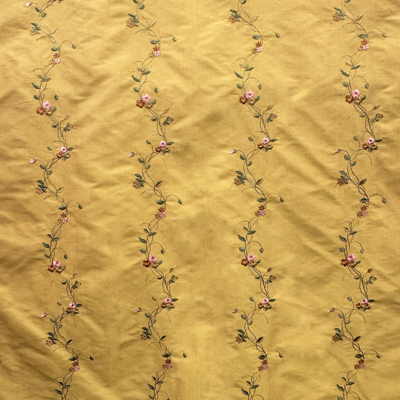Clarence Silk Fabric - Floral Embroidered Stripe, 54" Width (1 Yard)